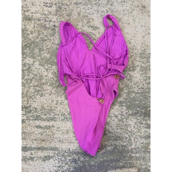 READ! Luli Fama Size M/L Pink Gold Embellishment VNeck Halter One Piece Swimsuit - Picture 5 of 6